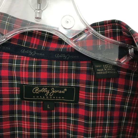 Bobby Jones Shirt Men’s Large Red Plaid Button Down Collar Christmas 100% Cotton - Picture 3 of 4